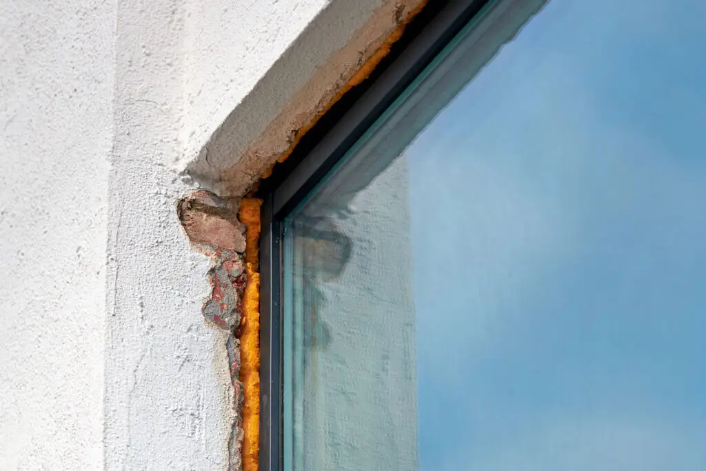 Damage shown on the upper corner of a window in the front of a home